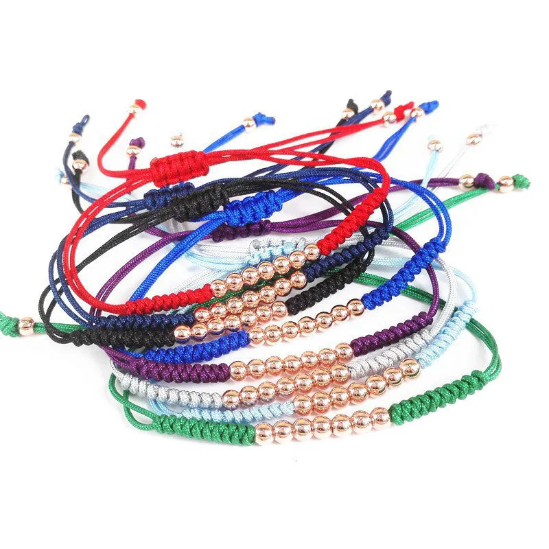 7 Plated 18K Rose Gold Balls Bracelet - 8 Colours Waxed Cord