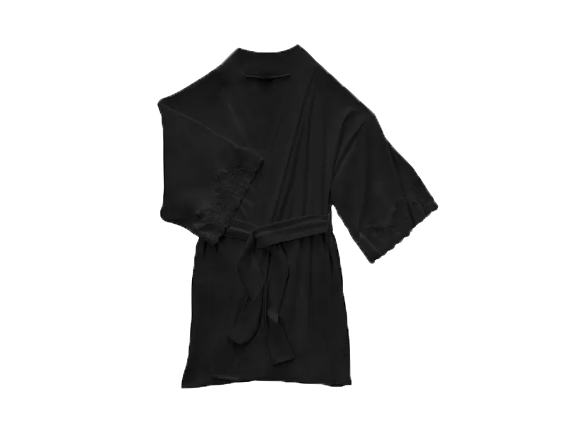Calla Modal Kimono with Lace, Black