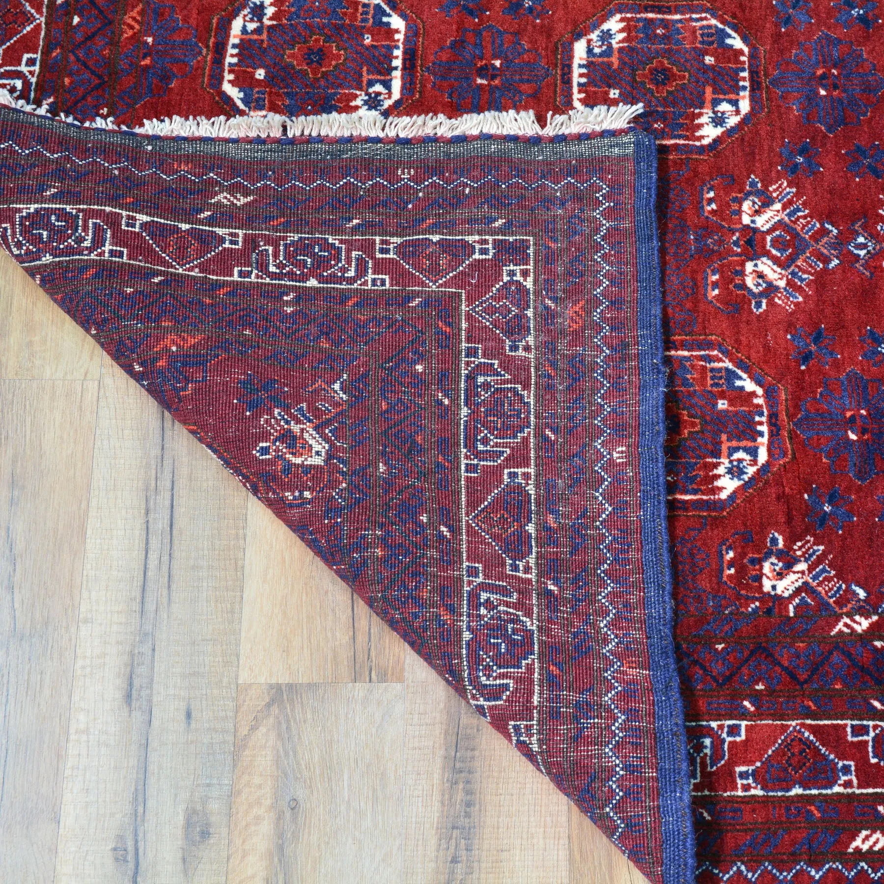 Hand-Knotted Red Color Turkmen Design Wool Handmade Rug (Size 3.1 X 8.11) Cwral-10077