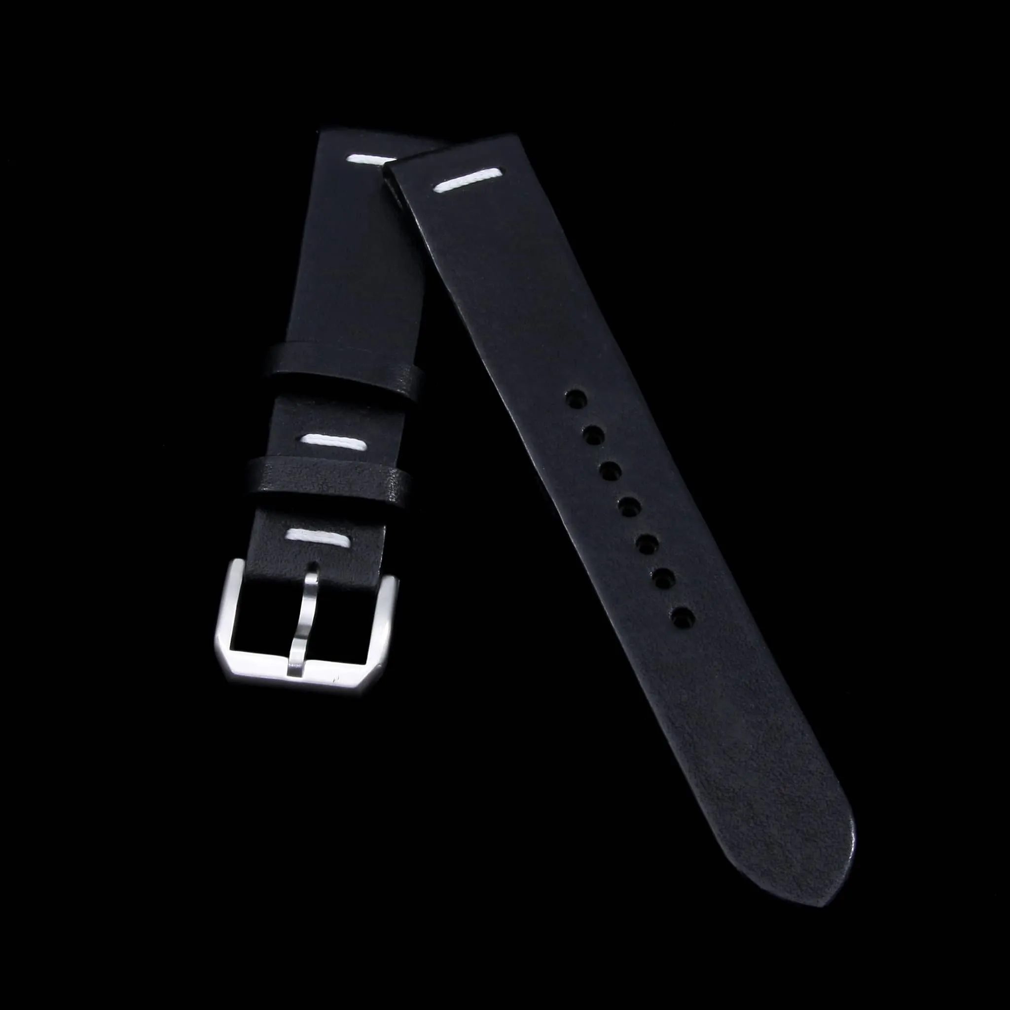 Leather Watch Strap, Vintage NERO (Black) | Center Stitch