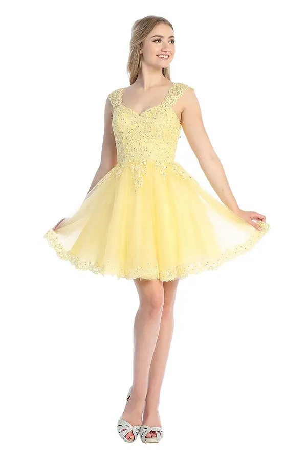 LF 6240 - A Line Homecoming Dress with Embroidered Lace Sweet heart Neck & Corset Back