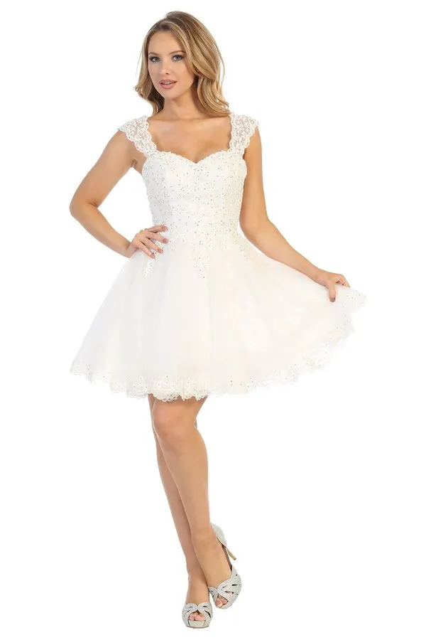 LF 6240 - A Line Homecoming Dress with Embroidered Lace Sweet heart Neck & Corset Back