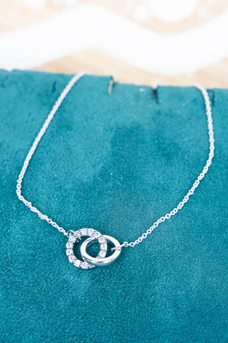 Linked Loops Cubic Zirconia Silvertone Bracelet Set