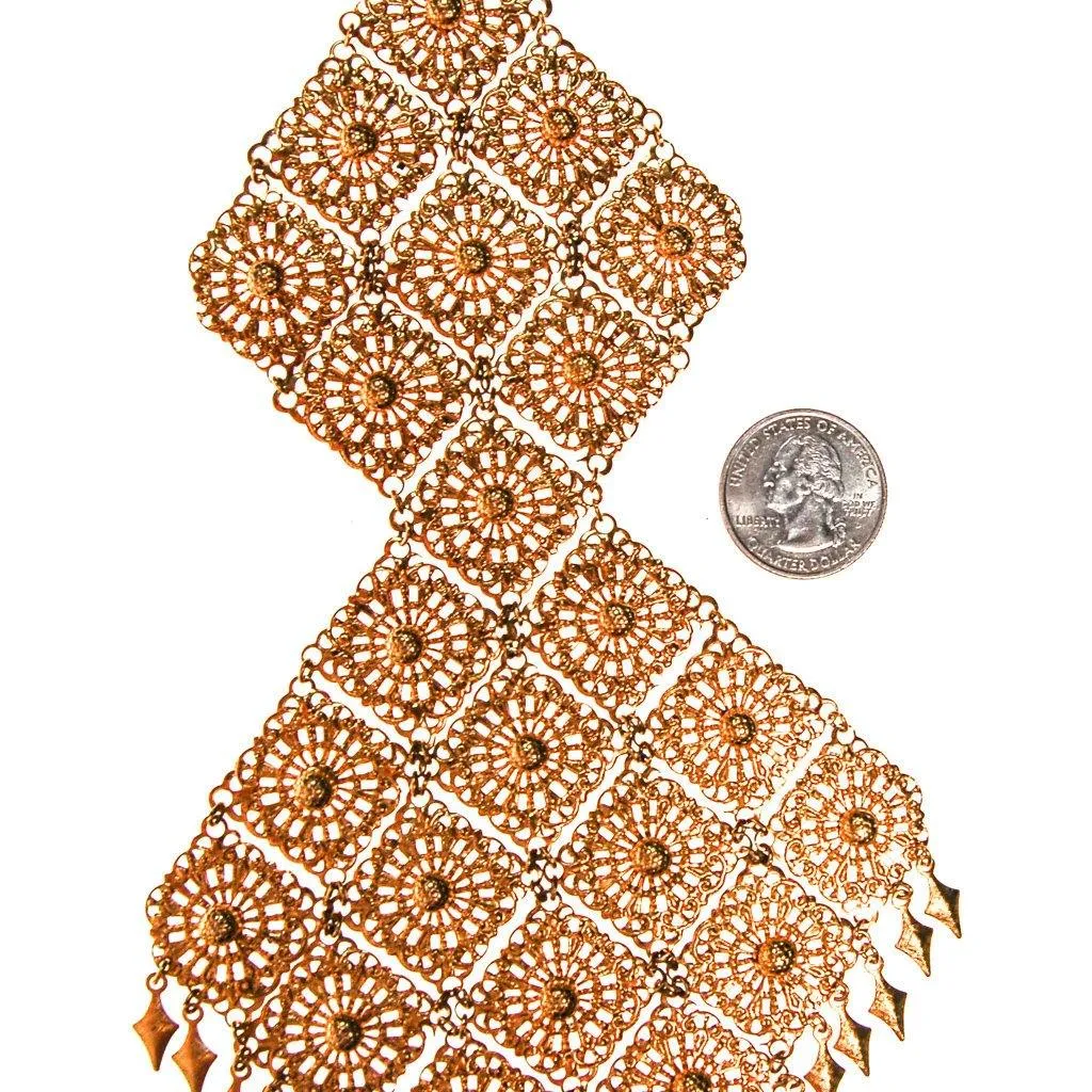 Massive Gold Filigree Brooch, 1960s, Designer Vintage Jewelry