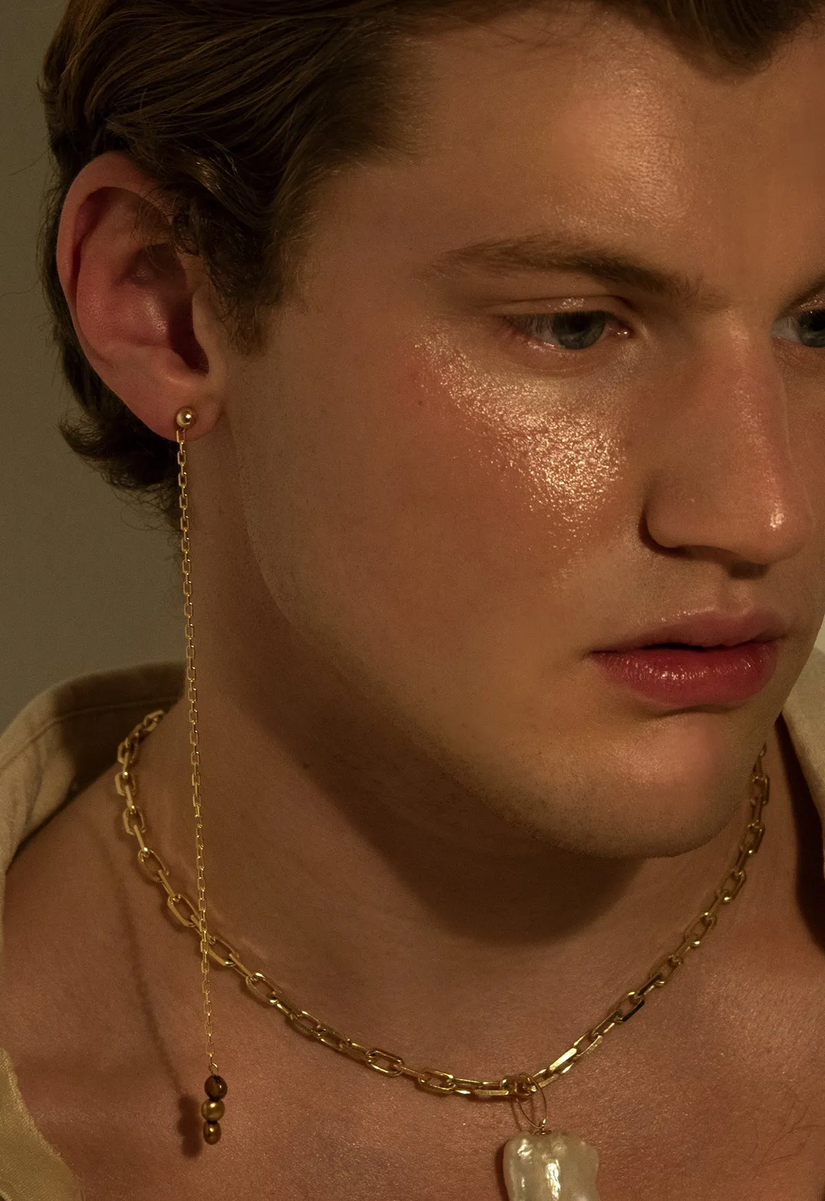 The Triple Pearl Chain Drop Stud Earring