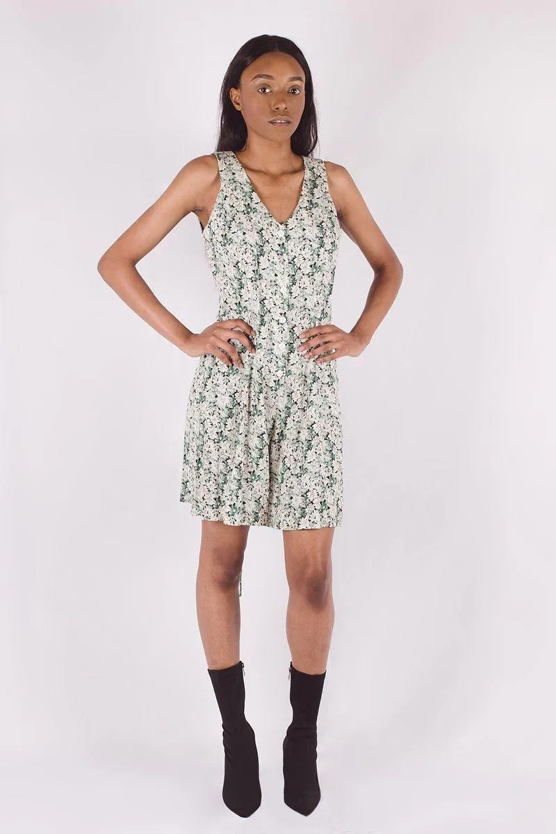Vintage Green Floral Romper | M