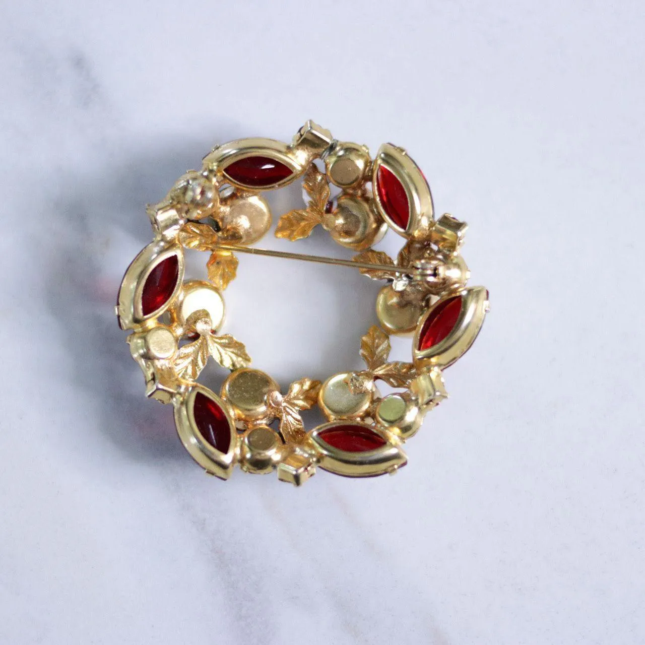 Vintage Red and Pink Rhinestone Brooch